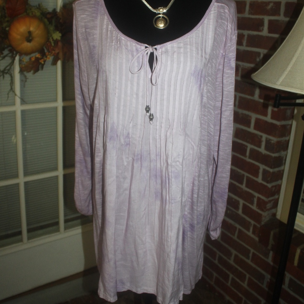 BANDOLINO DANIELLA Soft Plum Hand Dyed High Low Tunic Top 3/4 sleeve Large NEW…